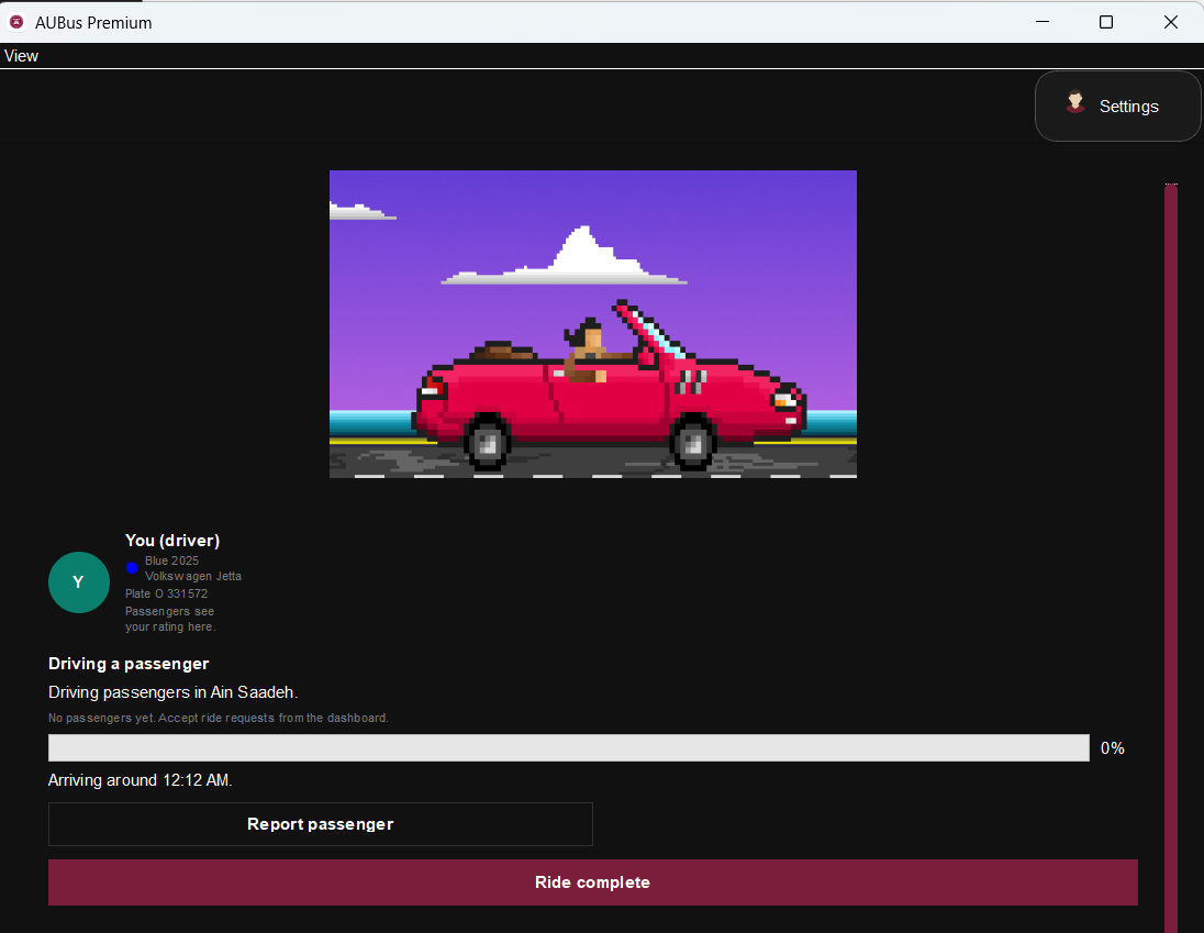 Driver mode with animated driving view and passenger pickup progress