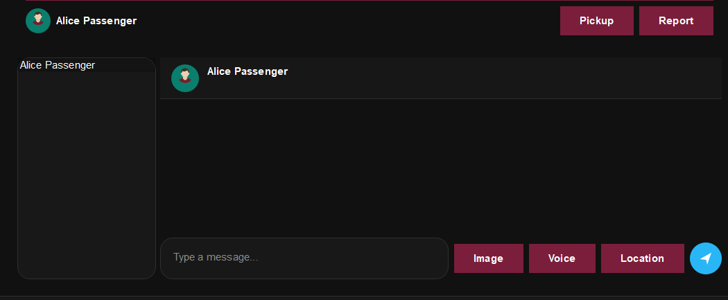 In-ride driver-passenger chat with text, image, voice, and location options
