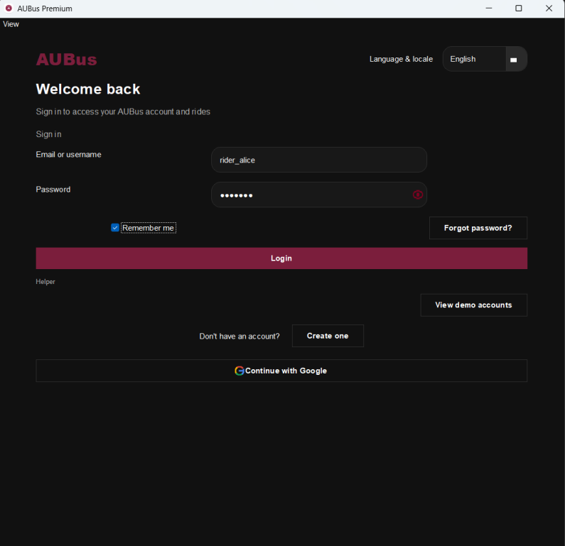 Login screen with email/username and Google sign-in option